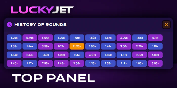 Past multipliers panel in Lucky Jet